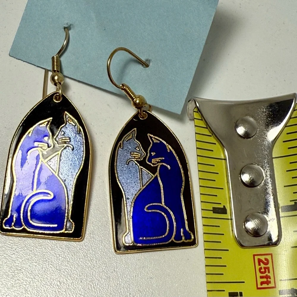 Enamel Blue Cat Earrings